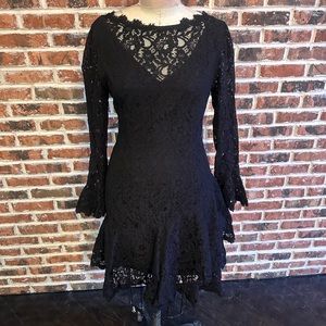 SHANI Feather-Trim Lace Sheath Dress